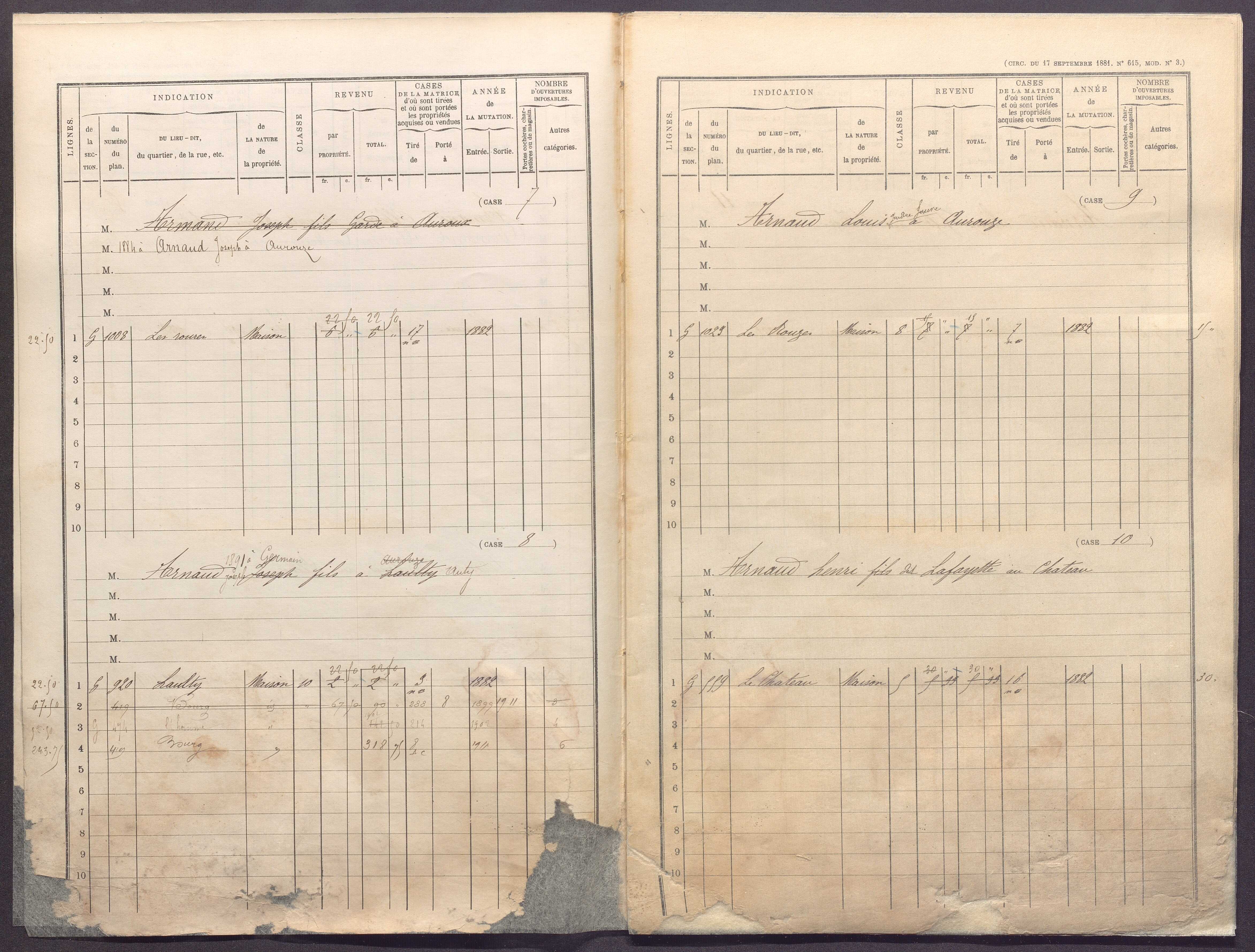 Volume 1 : cases 1-344 (31 décembre 1881).