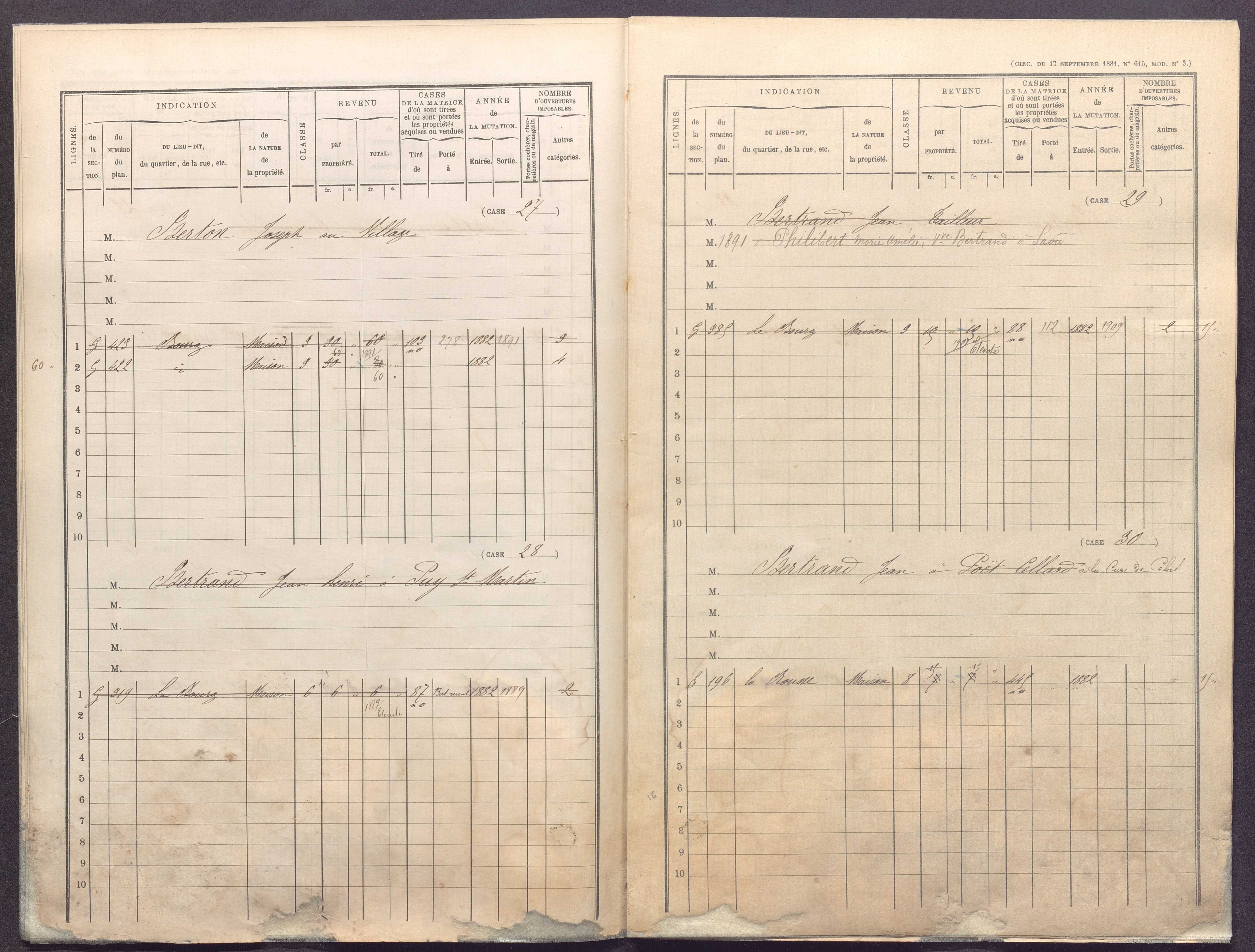 Volume 1 : cases 1-344 (31 décembre 1881).