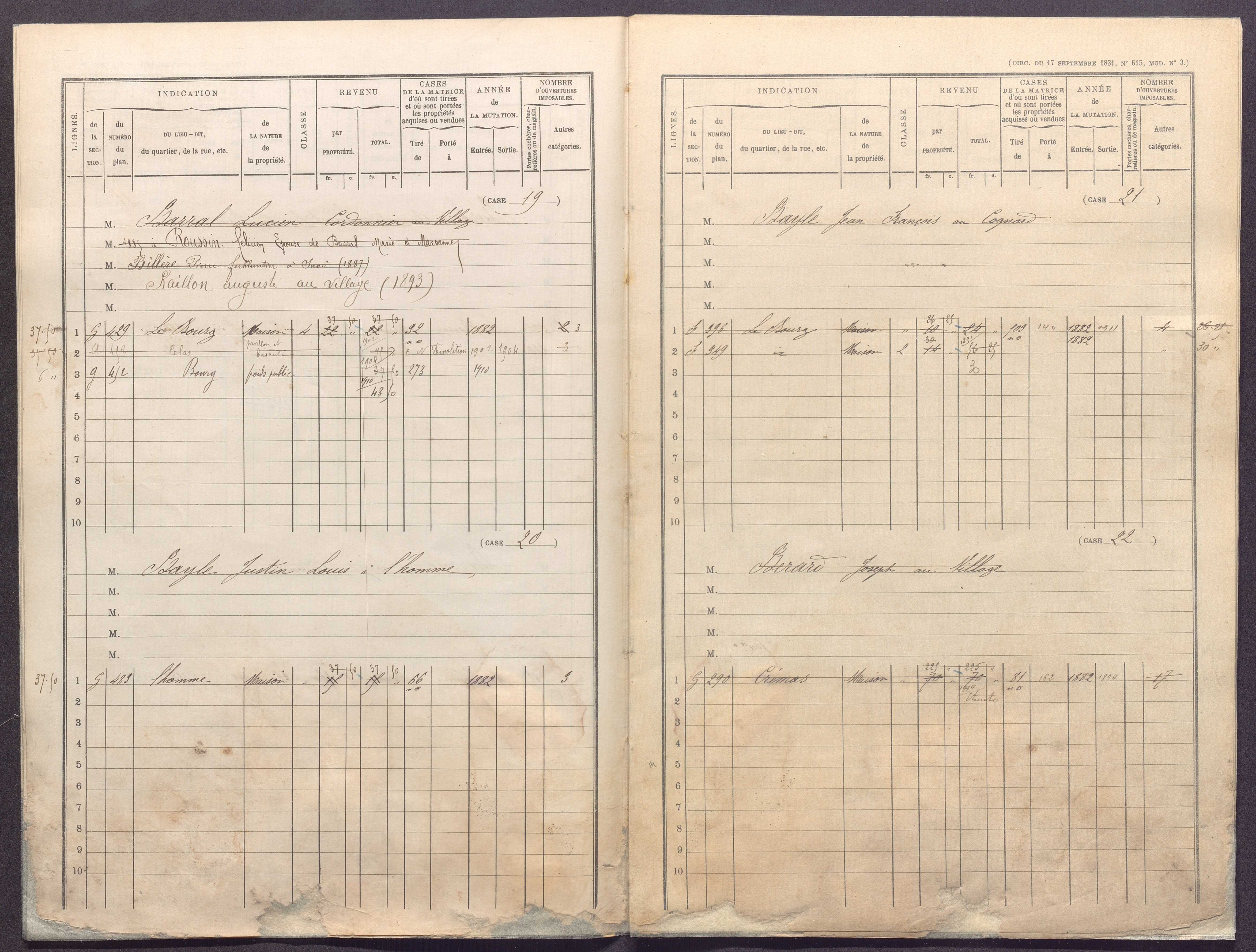 Volume 1 : cases 1-344 (31 décembre 1881).