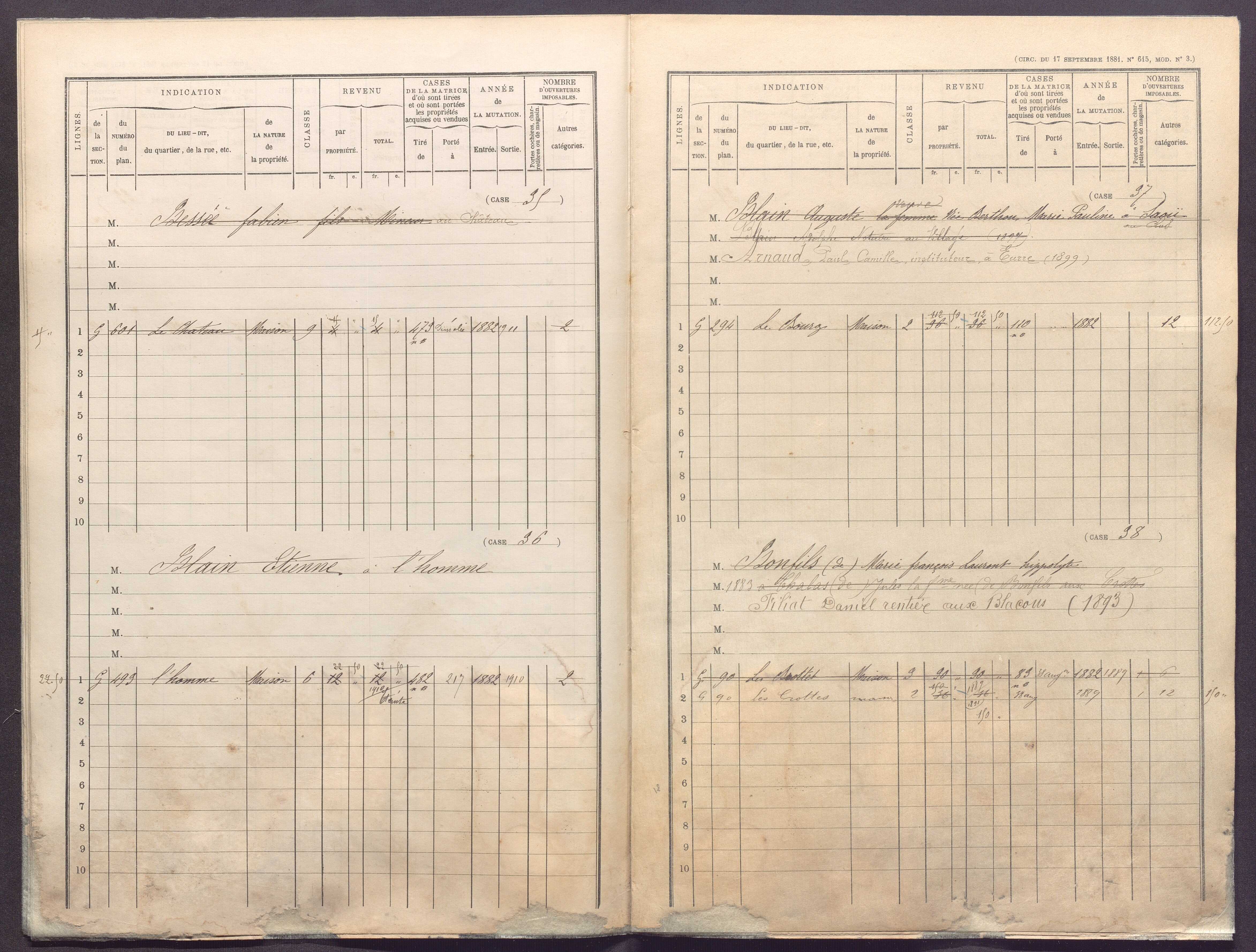 Volume 1 : cases 1-344 (31 décembre 1881).