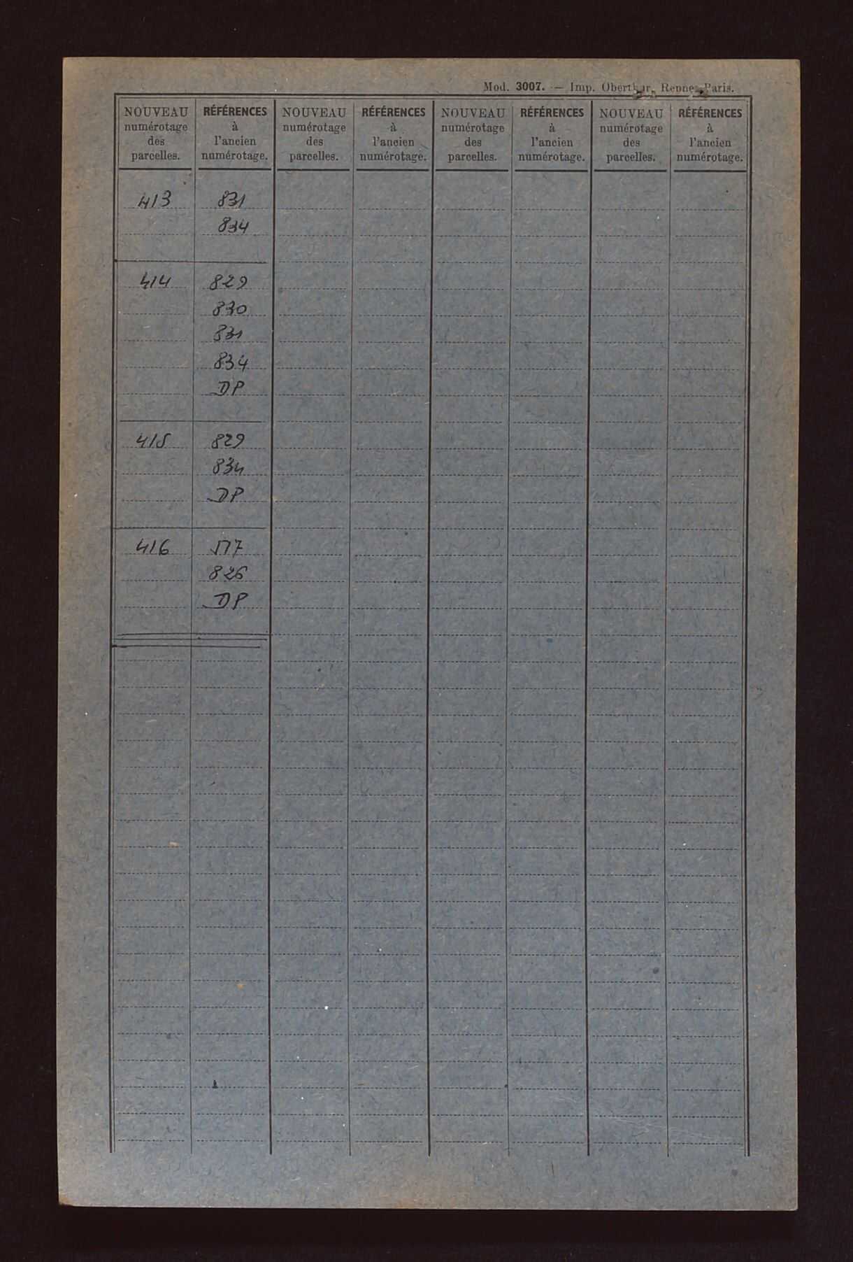 Fichier cadastral, sections A à C.