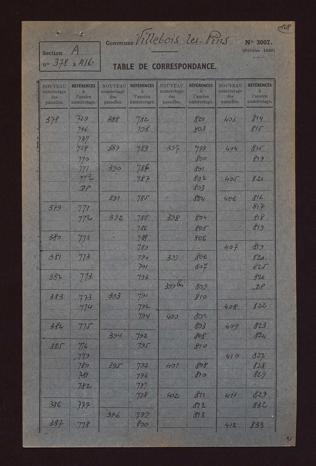 Fichier cadastral, sections A à C.