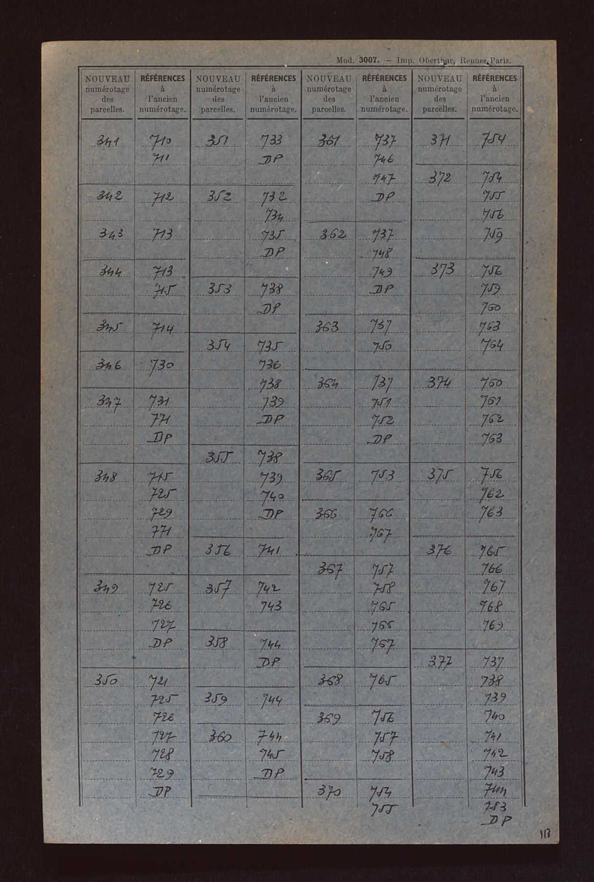 Fichier cadastral, sections A à C.