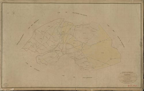 Ambenay. Tableau d'assemblage _ du Plan Parcellaire de la Commune d'Ambenay _ Canton de Rugles - Evreux - Eure. _ Terminé sur le Terrain le 12 Mai 1835, sous l'administration de M. A Passy, Préfet _ M. Saillard, Maire _ et sous la Direction