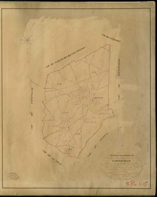 Amfreville-la-Campagne. Tableau d'assemblage _ du Plan Parcellaire de la Commune d'Amfreville _ Canton d'Amfreville - Louviers - Eure. _ Terminé sur le Terrain en 1828 , sous l'administration de M. Le Vicomte Raymond Delaître , Préfet _ M. 