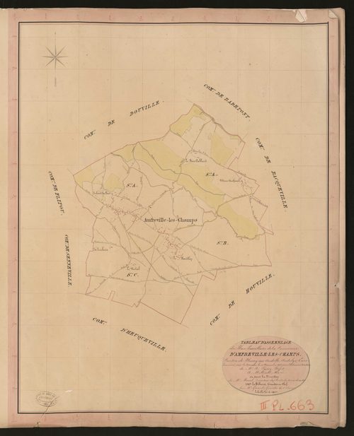 Amfreville-les-Champs. Tableau d'assemblage du Plan Parcellaire de la Commune d'Amfreville-les-Champs. _ Canton de Fleury-sur-Andelle - Andelys - Eure. _ Terminé sur le terrain le 11 novembre 1835, sous l'administration de M. A. Passy, Préf