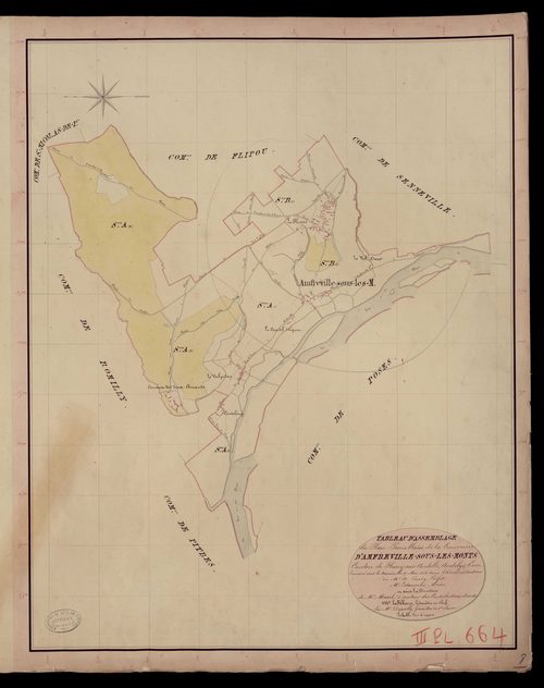 Amfreville-sous-les-Monts. Tableau d'assemblage du Plan Parcellaire de la Commune d'Amfreville-sous-les-Monts. _ Canton de Fleury-sur-Andelle - Andelys - Eure. _ Terminé sur le terrain le 27 mai 1836, sous l'administration de M. A. Passy, P