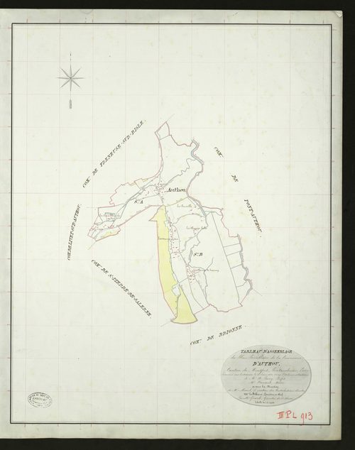 Authou. Tableau d'assemblage _ du Plan Parcellaire de la Commune d'Authou _ Canton de Montfort - Pontaudemer - Eure. _ Terminé sur le Terrain le 30 juin 1833, sous l'administration de Mr. A Passy, Préfet _ Mr. Fremont, Maire _ sous la Direc