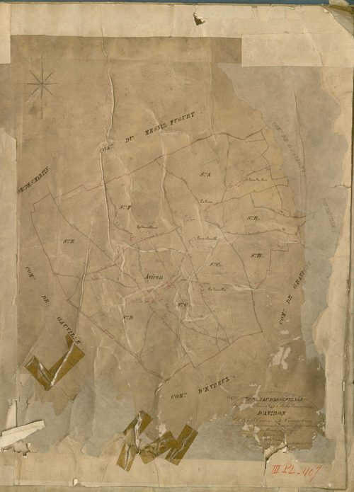 Aviron. Tableau d'assemblage _ du Plan Parcellaire de la Commune d'Aviron _ Canton de Evreux (nord) - Evreux - Eure. _ Terminé sur le Terrain le 3 Novembre 1840 , sous l'administration de M. de Monicault, Préfet _ M. Bernay, Maire _ sous la
