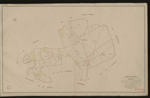 Barquet. Tableau d'assemblage _ du Plan Parcellaire de la Commune de Barquet. _ Canton de Beaumont-le-Roger - Bernay - Eure. _ Terminé sur le terrain en 1826 sous l'administration de M. Le Vicomte Raymond Delaitre, Préfet _ M.Leguay maire _