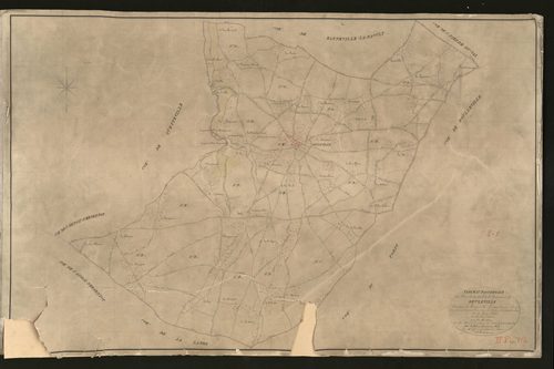 Beuzeville. Tableau d'assemblage _ du Plan Parcellaire de la Commune de Beuzeville _ Canton de Beuzeville - Pontaudemer - Eure. _ Terminé sur le terrain le 14 décembre 1833, sous l'administration de M. A Passy, Préfet _ M. Helley, maire _ e