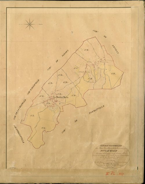 Boulay-Morin (Le). Tableau d'assemblage _ du Plan Parcellaire de la Commune du Boulay Morin _ Canton de Evreux (nord) - Evreux - Eure. _ Terminé sur le Terrain le 23 Decembre 1840 , sous l'administration de M. de Monicault, Préfet _ M. Lefe