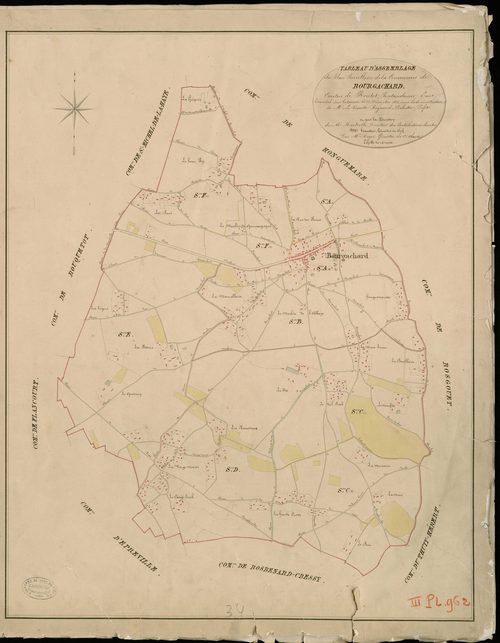 Bourg-Achard. Tableau d'assemblage _ du Plan Parcellaire de la Commune de Bourgachard _ Canton de Routot - Pontaudemer - Eure. _ Terminé sur le Terrain le 15 décembre 1826 , sous l'administration de M.Le Vicomte Raymond Delaitre, Préfet _ s