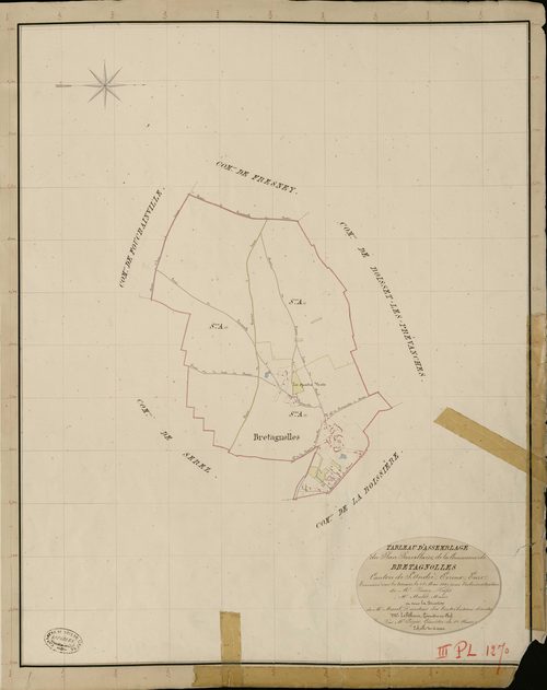 Bretagnolles. Tableau d'assemblage _ du Plan Parcellaire de la Commune de Bretagnolles _ Canton de Saint André - Evreux - Eure. _ Terminé sur le Terrain le 25 Mai 1837, sous l'administration de M. Passy, Préfet _ M. Mulot, Maire _ et sous l