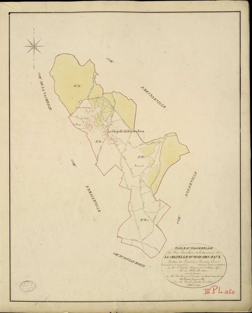 Chapelle-du-bois-des-Faulx (La). Section B _ de Brosmesnil _ 3e et dernière feuille. Tableau d'assemblage _ du Plan Parcellaire de la Commune de la Chapelle du Bois des Faux _ Canton de Louviers - Louviers - Eure. _ Terminé sur le Terrain e