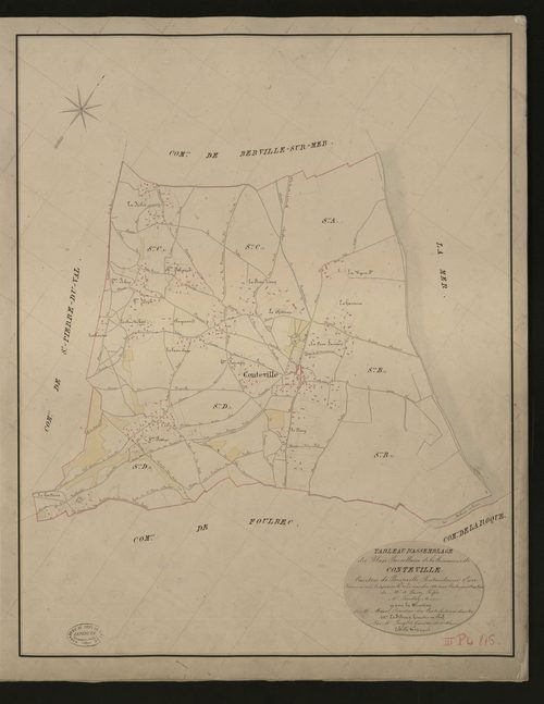Conteville. Tableau d'assemblage _ du Plan Parcellaire de la Commune de Conteville _ Canton de Beuzeville - Pontaudemer - Eure. _ Terminé sur le terrain le 20 décembre 1833, sous l'administration de M. A Passy, Préfet _ M. Poudray, maire _ 