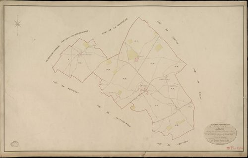 Douains. Tableau d'assemblage _ du Plan Parcellaire de la Commune de Douains _ Canton de Vernon - Evreux - Eure. _ Terminé sur le Terrain en 1825, sous l'administration de M. Le Vicomte Raymond Delaitre, Préfet _ M. Ducôté, Maire _ et sous 