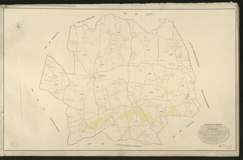 Epaignes. Tableau d'assemblage du Plan Parcellaire de la Commune d'Epaignes _ Canton de Cormeilles - Pont-Audemer - Eure _ Terminé sur le terrain le 1826, sous l'administration de M. Le Vicomte Raymond Delaitre, Préfet - M. Lulx Delamotte, 