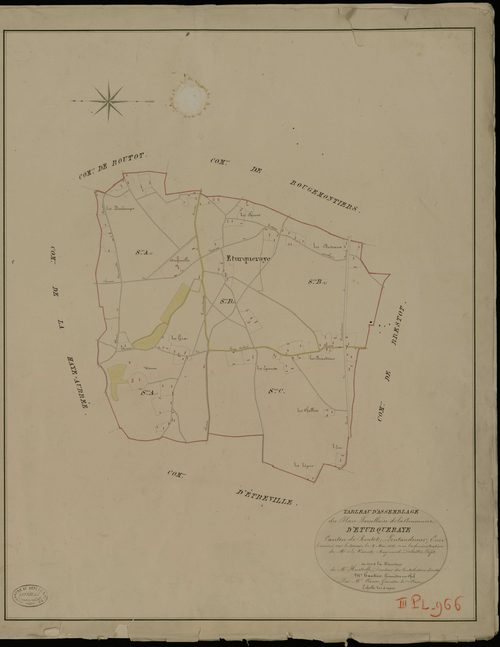 Eturqueraye. Tableau d'assemblage _ du Plan Parcellaire de la Commune d'Eturqueraye _ Canton de Routot - Pontaudemer - Eure. _ Terminé sur le Terrain le 8 mai 1826 , sous l'administration de M.Le Vicomte Raymond Delaitre, Préfet _ sous la D