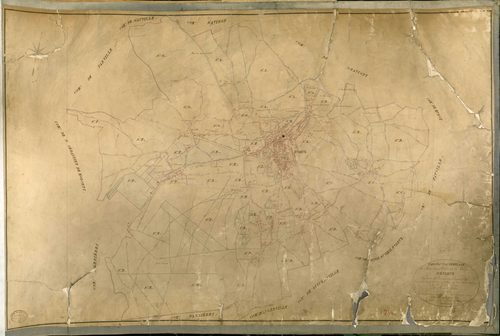 Evreux. Tableau d'assemblage _ du Plan Parcellaire de la Commune d'Evreux _ Canton de Evreux (nord) - Evreux - Eure. _ Terminé sur le Terrain le 4 Mars 1844 , sous l'administration de M. Zédé, Préfet _ M. L'hopital, Maire _ sous la Directio