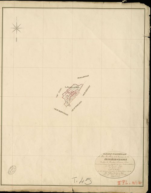 Ferrière-sur-Risle (La). Tableau d'assemblage _ du Plan Parcellaire de la Commune de Ferrière-sur-Risle _ Canton de Conches - Evreux - Eure. _ Terminé sur le Terrain le 29 Septembre 1855 , sous l'administration de M. Janvier, Préfet _ M. Gu