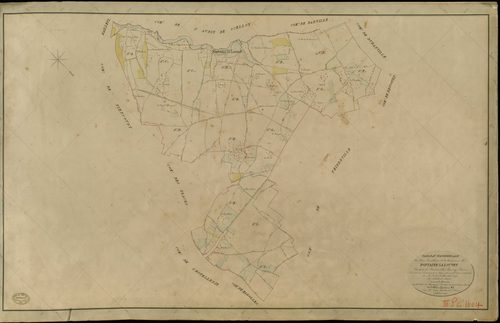 Fontaine-la-Louvet. Tableau d'assemblage _ du Plan Parcellaire de la Commune de Fontaine la Louvet _ Canton de Thiberville - Bernay - Eure. _ Terminé sur le Terrain le 29 Mars 1846 , sous l'administration de M. Petit de Bantel, Préfet _ M. 
