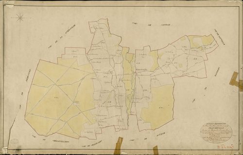 Francheville. Tableau d'assemblage _ du Plan Parcellaire de la Commune de Francheville _ Canton de Breteuil - Evreux - Eure. _ Terminé sur le Terrain en 1829 , sous l'administration de M. Le Vicomte Raymond Delaître , Préfet _ M. Genty, Mai