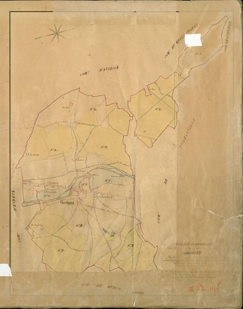 Gravigny. Tableau d'assemblage _ du Plan Parcellaire de la Commune de Gravigny _ Canton de Evreux (nord) - Evreux - Eure. _ Terminé sur le Terrain le 20 Novembre 1840 , sous l'administration de M. de Monicault, Préfet _ sous la Direction de