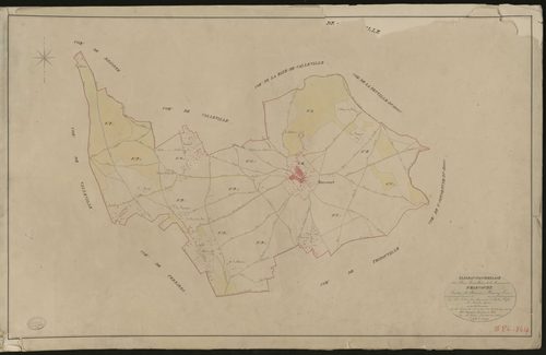 Harcourt. Tableau d'assemblage du Plan Parcellaire de la Commune d'Harcourt. _ Canton de Brionne - Bernay - Eure. _ Terminé sur le terrain en 1827, sous l'administration de M. Le Vicomte Raymond Delaitre, Préfet - M. Lecomte, Maire et sous 