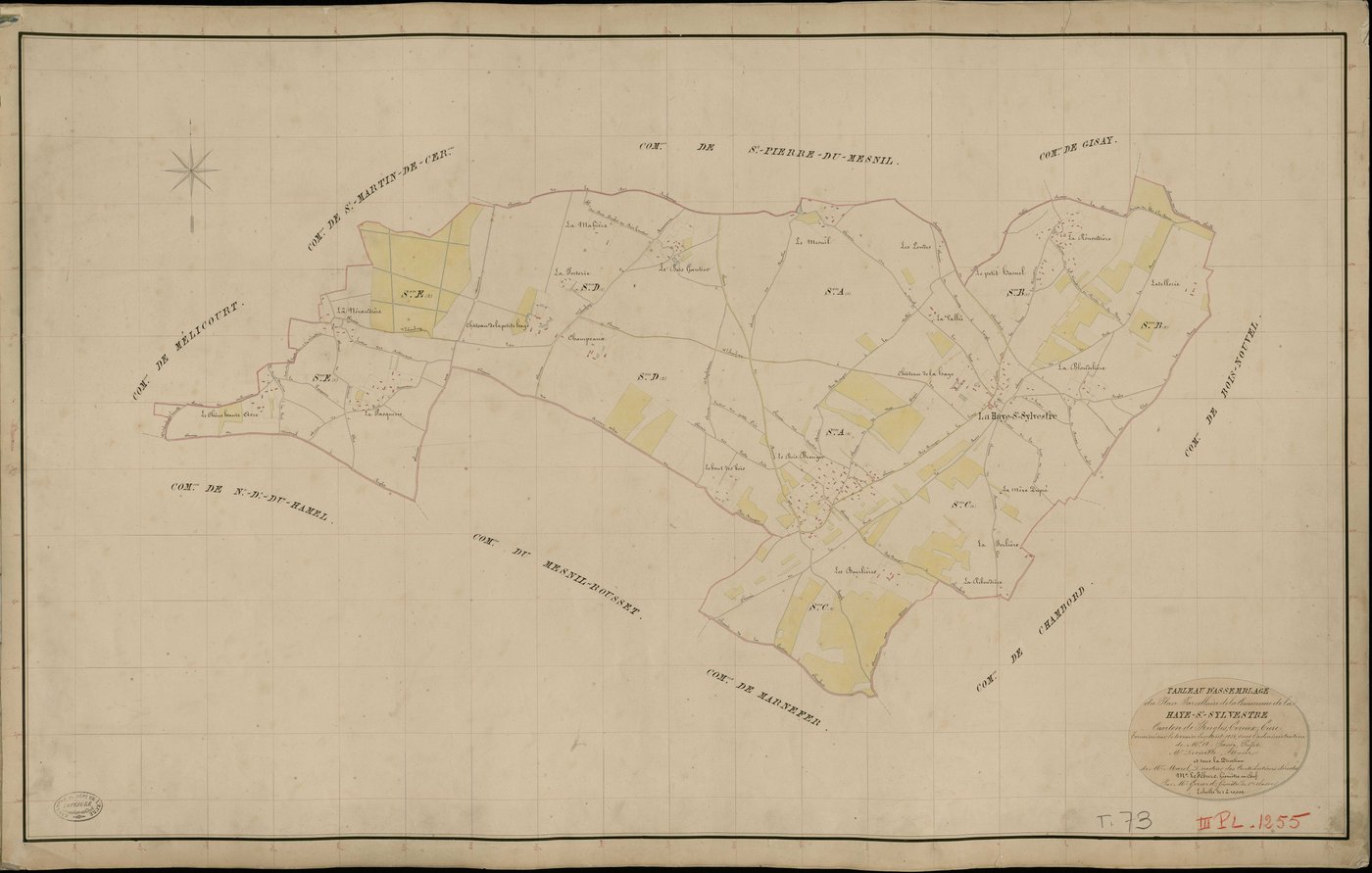 Haye-Saint-Sylvestre (La). Tableau d'assemblage _ du Plan Parcellaire de la Commune de Haye St Sylvestre _ Canton de Rugles - Evreux - Eure. _ Terminé sur le Terrain le 17 Aout 1834, sous l'administration de M. A Passy, Préfet _ M. Devieill