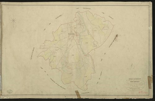 Heudreville-sur-Eure. Tableau d'assemblage du Plan Parcellaire de la Commune d'Heudreville _ Canton de Gaillon - Louviers - Eure. _ Terminé sur le terrain le 20 août 1829, sous l'administration de M. Le Vicomte Raymond Delaitre, Préfet - M.
