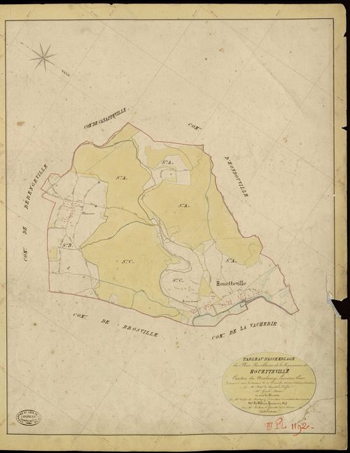 Houetteville. Tableau d'assemblage _ du Plan Parcellaire de la Commune d'Houetteville _ Canton de Neubourg - Louviers - Eure. _ Terminé sur le Terrain le 20 Décembre 1845, sous l'administration de M. Petit de Bantel, Préfet _ M. Goubé, Mair