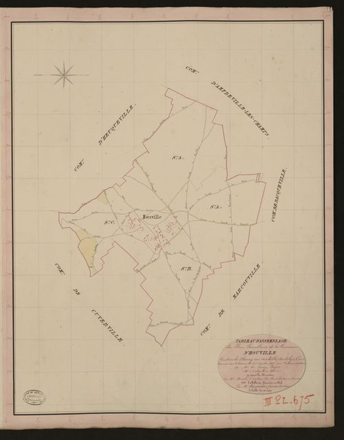 Houville-en-Vexin. Tableau d'assemblage du Plan Parcellaire de la Commune d'Houville. _ Canton de Fleury-sur-Andelle - Andelys - Eure. _ Terminé sur le terrain le 24 décembre 1835, sous l'administration de M. A. Passy, Préfet - M. Delaplace