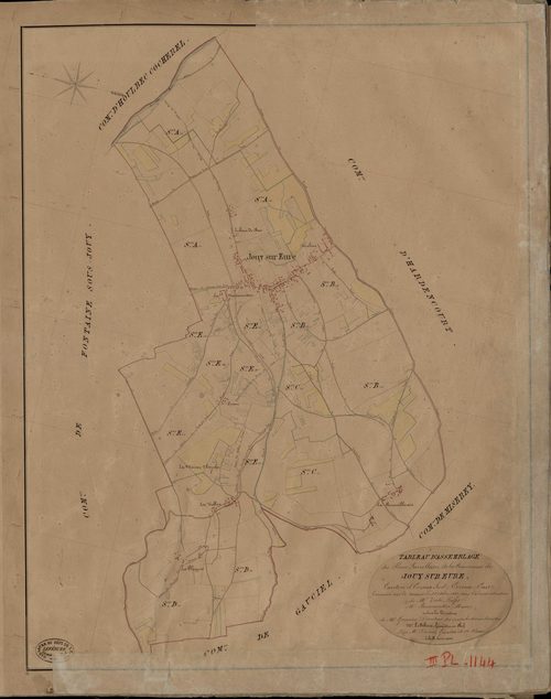 Jouy-sur-Eure. Tableau d'assemblage _ du Plan Parcellaire de la Commune de Jouy sur Eure _ Canton de Evreux Sud - Evreux - Eure. _ Terminé sur le Terrain le 30 Octobre 1842, sous l'administration de M. Zédé, Préfet _ M. Bosquentin, Maire _ 