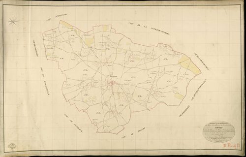 Lieurey. Tableau d'assemblage _ du Plan Parcellaire de la Commune de Lieurey _ Canton de St Georges-du-Vièvre - Pontaudemer - Eure. _ Terminé sur le Terrain le 10 octobre 1832 , sous l'administration de M. de Monicault, Préfet _ M. Vattier,