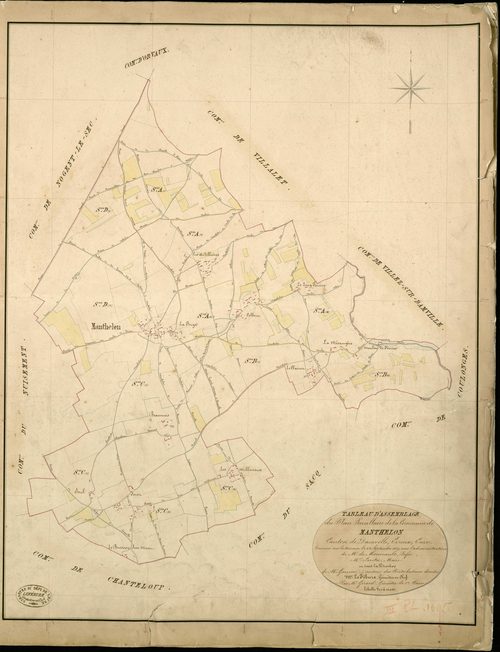 Manthelon. Tableau d'assemblage _ du Plan Parcellaire de la Commune de Manthelon _ Canton de Damville - Evreux - Eure. _ Terminé sur le Terrain le 24 Septembre 1839 , sous l'administration de M. de Monicault, Préfet _ M. Levitre, Maire _ so