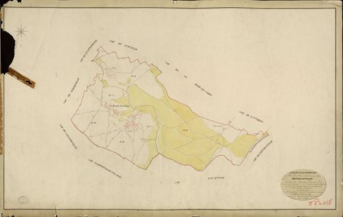 Mesnil-Jourdain (Le). Tableau d'assemblage _ du Plan Parcellaire de la Commune du Mesnil-Jourdain _ Canton de Louviers - Louviers - Eure. _ Terminé sur le Terrain en 1823, sous l'administration de M. Le Vicomte Raymond Delaitre, Préfet _ M.