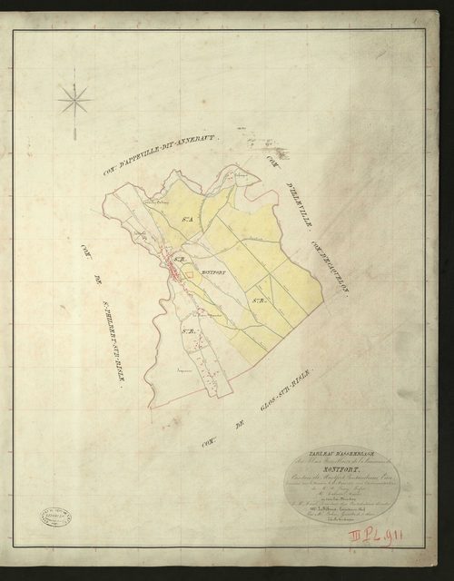 Montfort-sur-Risle. Tableau d'assemblage _ du Plan Parcellaire de la Commune de Montfort _ Canton de Montfort - Pontaudemer - Eure. _ Terminé sur le Terrain le 20 mars 1832, sous l'administration de M. A Passy, Préfet _ M. Rabasse, Maire _ 