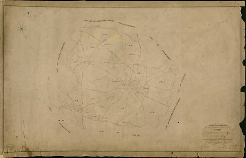Ormes. Tableau d'assemblage _ du Plan Parcellaire de la Commune d'Ormes _ Canton de Conches - Evreux - Eure. _ Terminé sur le Terrain le 24 Septembre 1844 , sous l'administration de M. Zédé, Préfet _ M. Metton, Maire _ sous la Direction de 