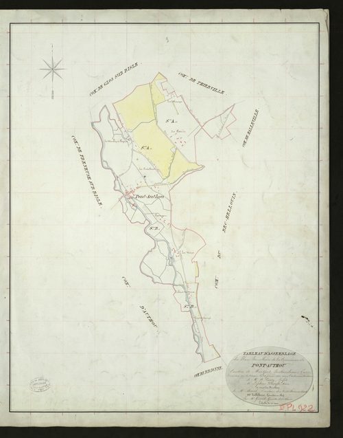 Pont-Authou. Tableau d'assemblage _ du Plan Parcellaire de la Commune d'Illeville _ Canton de Montfort - Pontaudemer - Eure. _ Terminé sur le Terrain le 24 février 1832, sous l'administration de M. A Passy, Préfet _ M.Lefebure, Maire _ sous