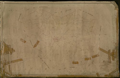 Saint-André-de-l'Eure. Tableau d'assemblage _ du Plan Parcellaire de la Commune de Saint André _ Canton de Saint André - Evreux - Eure. _ Terminé sur le Terrain le 18 Juin 1838, sous l'administration de M. Passy, Préfet _ M. Duval, Maire _ 