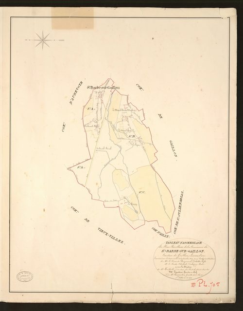 Sainte-Barbe-sur-Gaillon. Tableau d'assemblage du Plan Parcellaire de la Commune Sainte-Barbe-sur-Gaillon _ Canton de Gaillon - Louviers - Eure. _ Terminé sur le terrain le 15 septembre 1829, sous l'administration de M. Le Vicomte Raymond D