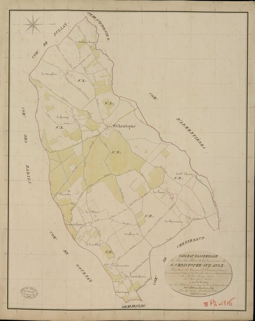 Saint-Christophe-sur-Avre. Tableau d'assemblage _ du Plan Parcellaire de la Commune de St Christophe sur Avre _ Canton de Verneuil - Evreux - Eure. _ Terminé sur le Terrain le 19 Décembre 1835, sous l'administration de M. A. Passy, Préfet _