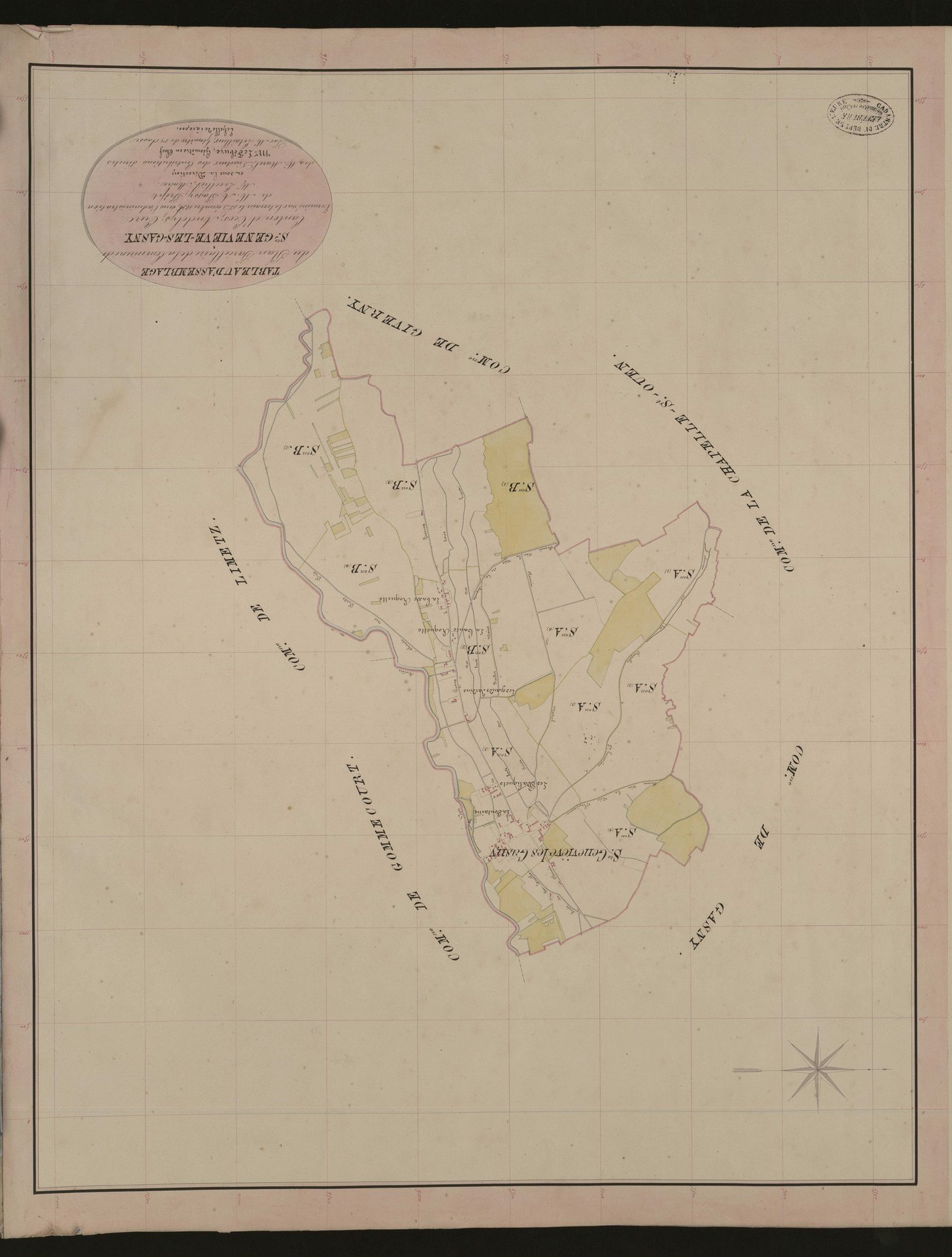 Sainte-Geneviève-lès-Gasny. Tableau d'assemblage du Plan Parcellaire de la Commune de Sainte-Geneviève-les-Gasny. _ Canton d'Ecos - Andelys - Eure. _ Terminé sur le terrain le 13 décembre 1836, sous l'administration de M. A Passy, Préfet - 