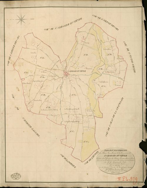 Saint-Georges-du-Vièvre. Tableau d'assemblage _ du Plan Parcellaire de la Commune de St Georges-du-Vièvre _ Canton de St Georges-du-Vièvre - Pontaudemer - Eure. _ Terminé sur le Terrain le 25 Novembre 1838 , sous l'administration de M. de M