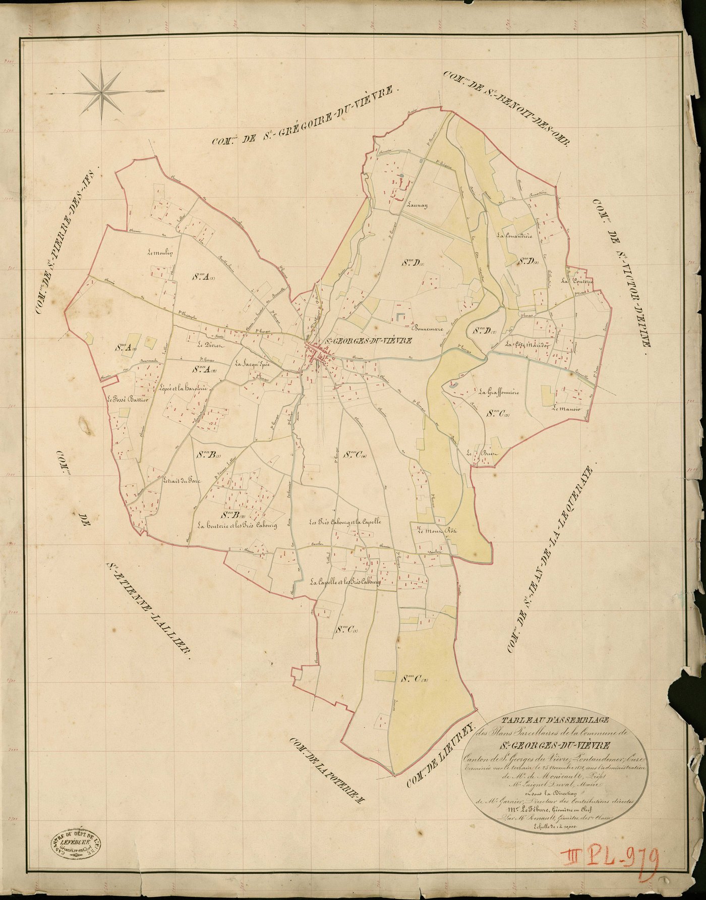 Saint-Georges-du-Vièvre. Tableau d'assemblage _ du Plan Parcellaire de la Commune de St Georges-du-Vièvre _ Canton de St Georges-du-Vièvre - Pontaudemer - Eure. _ Terminé sur le Terrain le 25 Novembre 1838 , sous l'administration de M. de M