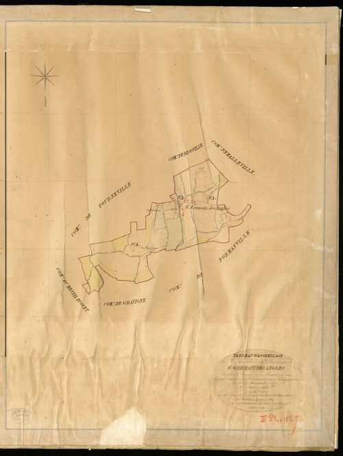 Saint-Germain-des-Angles. Tableau d'assemblage _ du Plan Parcellaire de la Commune de St Germain des Angles _ Canton de Evreux (nord) - Evreux - Eure. _ Terminé sur le Terrain le 21 Juin 1841 , sous l'administration de M. de Monicault, Préf