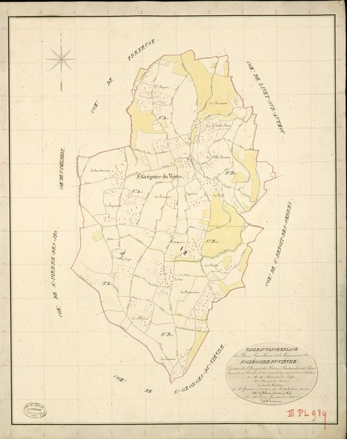 Saint-Grégoire-du-Vièvre. Tableau d'assemblage _ du Plan Parcellaire de la Commune de St Grégoire-du-Vièvre _ Canton de St Georges-du-Vièvre - Pontaudemer - Eure. _ Terminé sur le Terrain le 28 décembre 1839 , sous l'administration de M. de