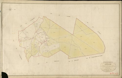 Sainte-Marthe. Tableau d'assemblage _ du Plan Parcellaire de la Commune de Sainte-Marthe _ Canton de Conches - Evreux - Eure. _ Terminé sur le Terrain le 26 Septembre 1854 , sous l'administration de M. Le Marquis de Ste Croix, Préfet _ M. N