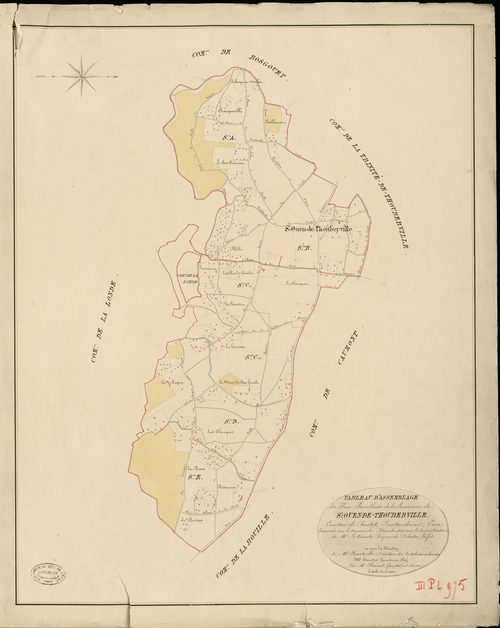 Saint-Ouen-de-Thouberville. Tableau d'assemblage _ du Plan Parcellaire de la Commune de St Ouen-de-Thouberville _ Canton de Routot - Pontaudemer - Eure. _ Terminé sur le Terrain en décembre 1826 , sous l'administration de M.Le Vicomte Raymo
